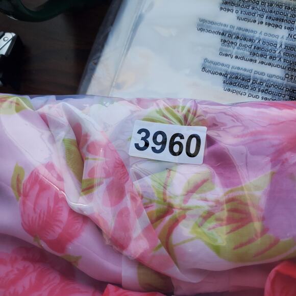 VINTAGE Floral Chiffon Maxi Dress Womens Small Pink Ruffle Neck Puff Sleeve 70s - Picture 11 of 11